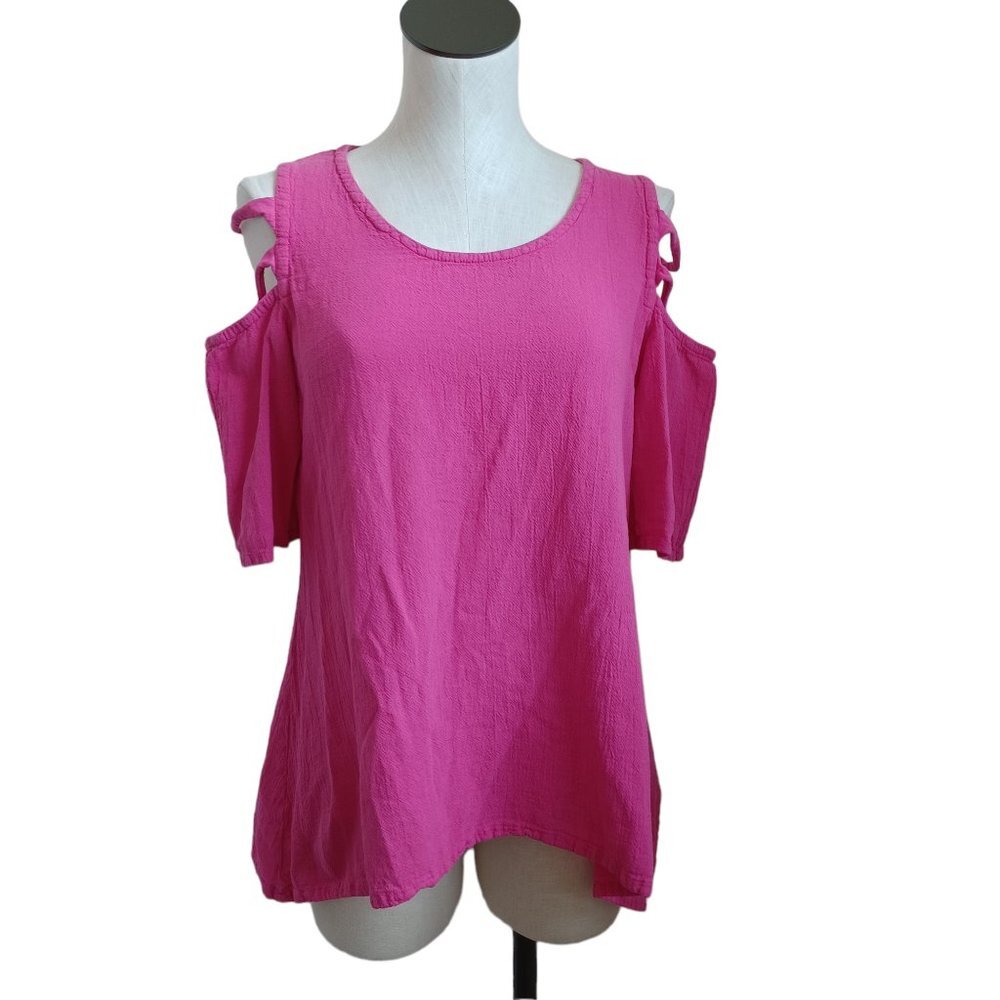 Oh My Gauze Top Cold Shoulder Blouse Pink Size Small Medium